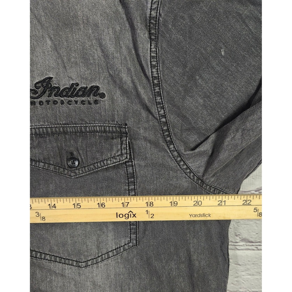 Indian Motorcycle Mens Gray Acid Wash Denim Button Down Shirt Large Graphic M - Picture 8 of 11